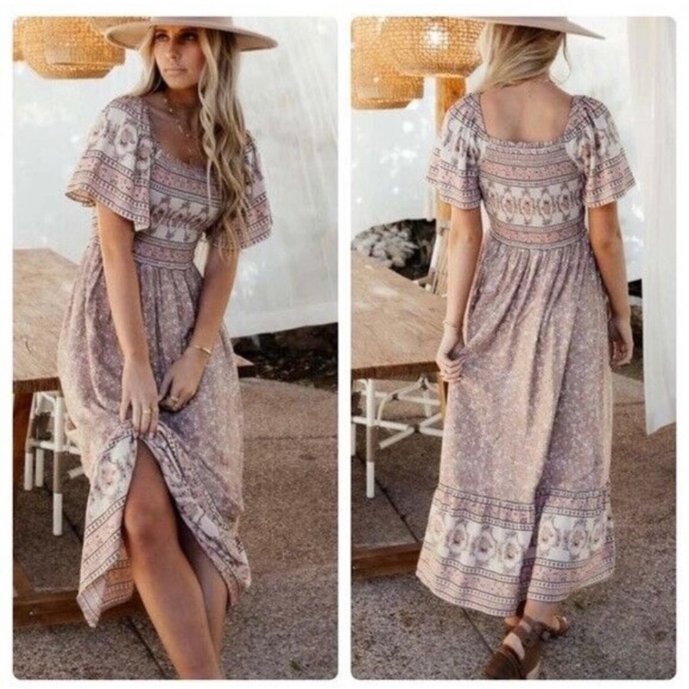 Women’s Pink Bohme Florecer Smocked Maxi Dress NWT
